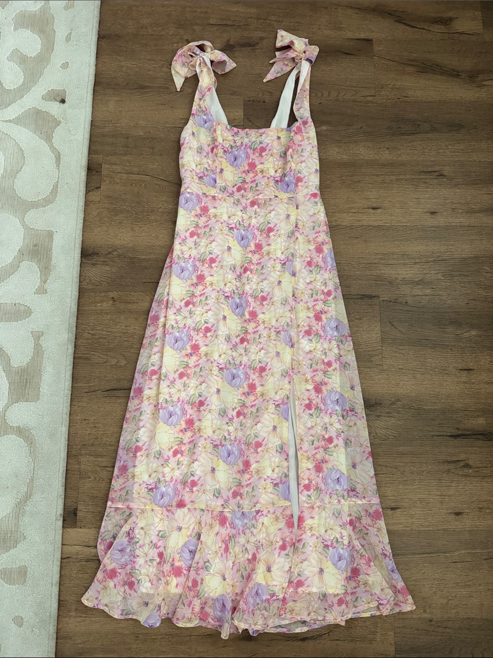Lulu's Pink Lavender Floral Tie-Shoulder Maxi Dress - Picture 1 of 4